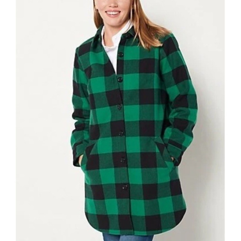 Joan Rivers‎ Buffalo Check Shirt Jacket w/Fleece Lining-Green/Black S/M